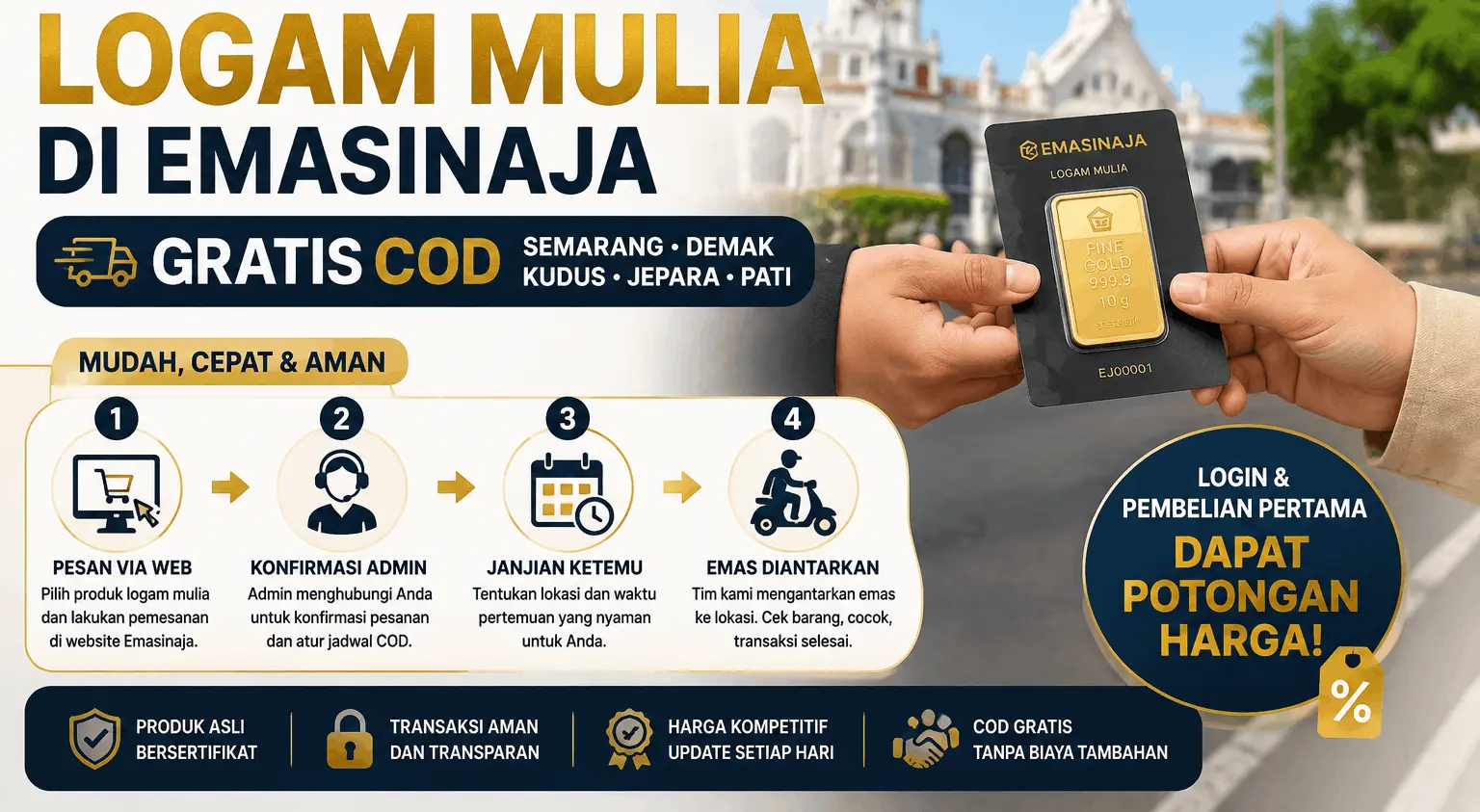Cara Pesan Logam Mulia di Emasinaja — Gratis COD Semarang, Demak, Kudus, Jepara & Pati